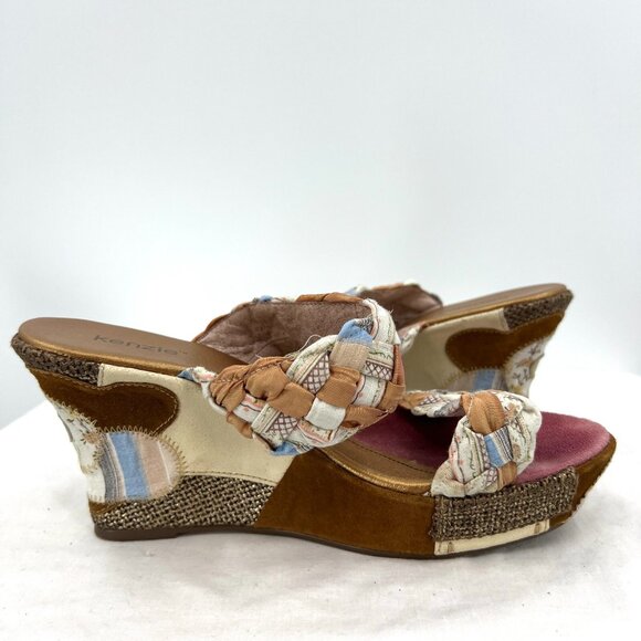 Kenzie Janie Patchwork Fabric Wedge Boho Sandals Women's 10 M - Picture 3 of 9